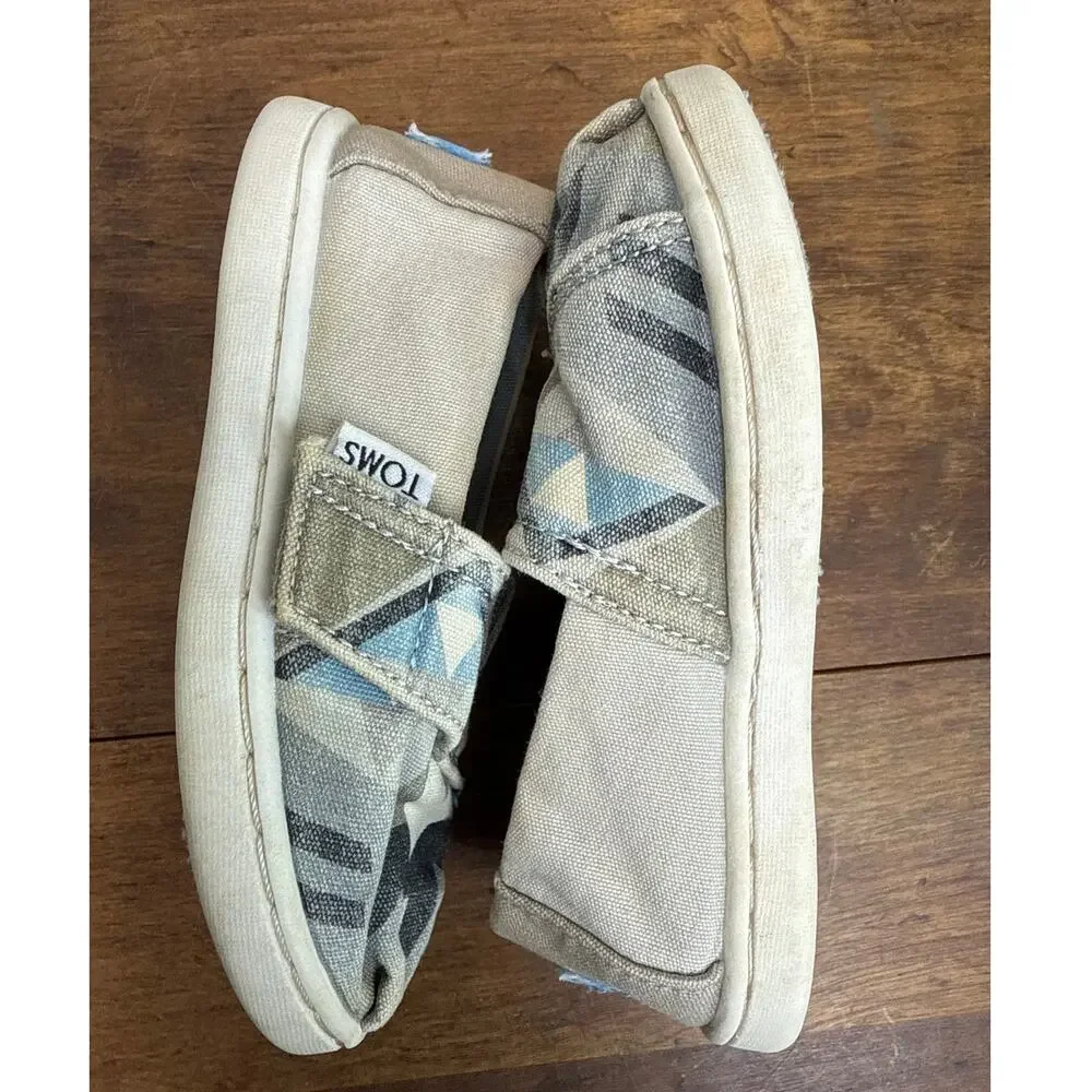TOMS Alpargata Slip-On Shoe Geometric Blue Gray & Tan Print Toddler Size 7